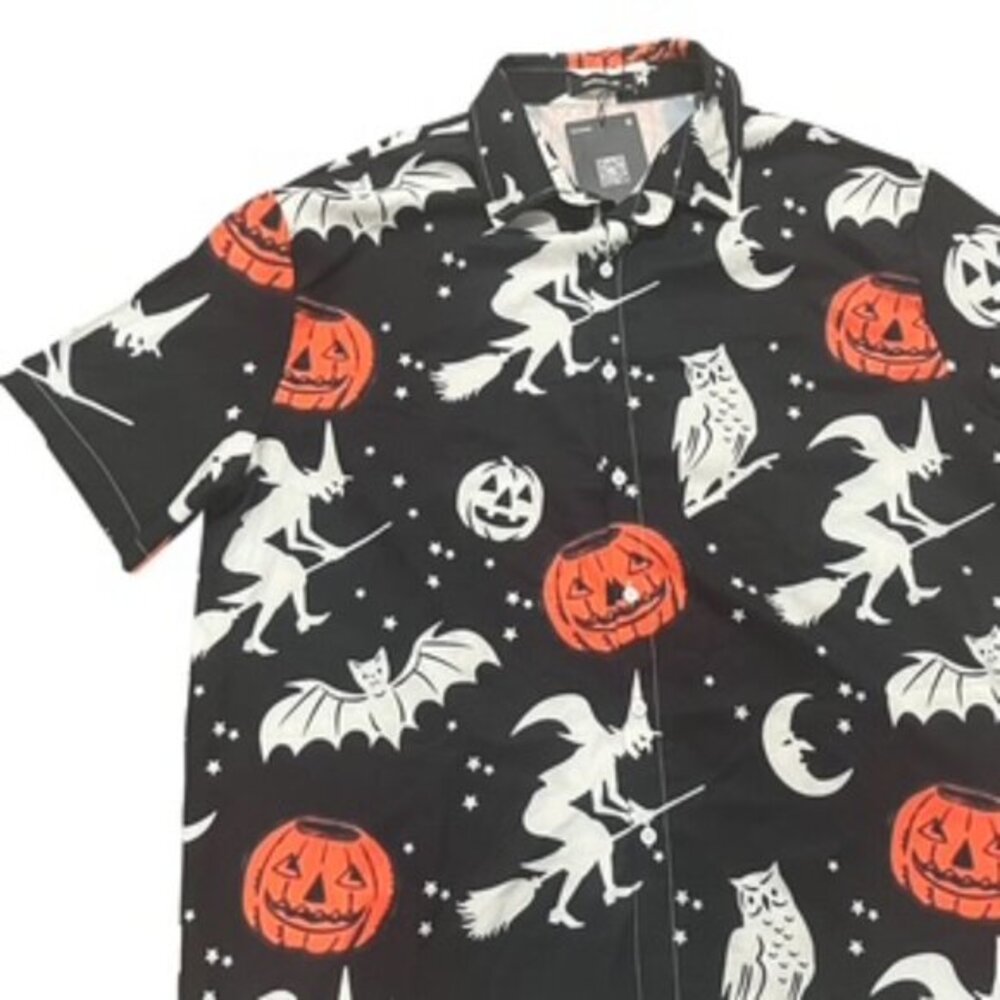 NEW‎ Garamode Halloween Button Front Shirt Mens Size XL Black NWT